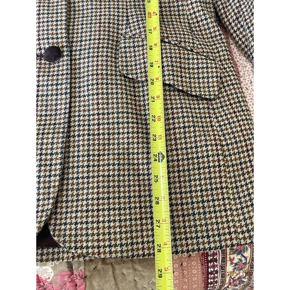 Petite Sophisticate Brown Houndstooth Blazer Velvet Collar Wool Blend Size 12P - Picture 3 of 6